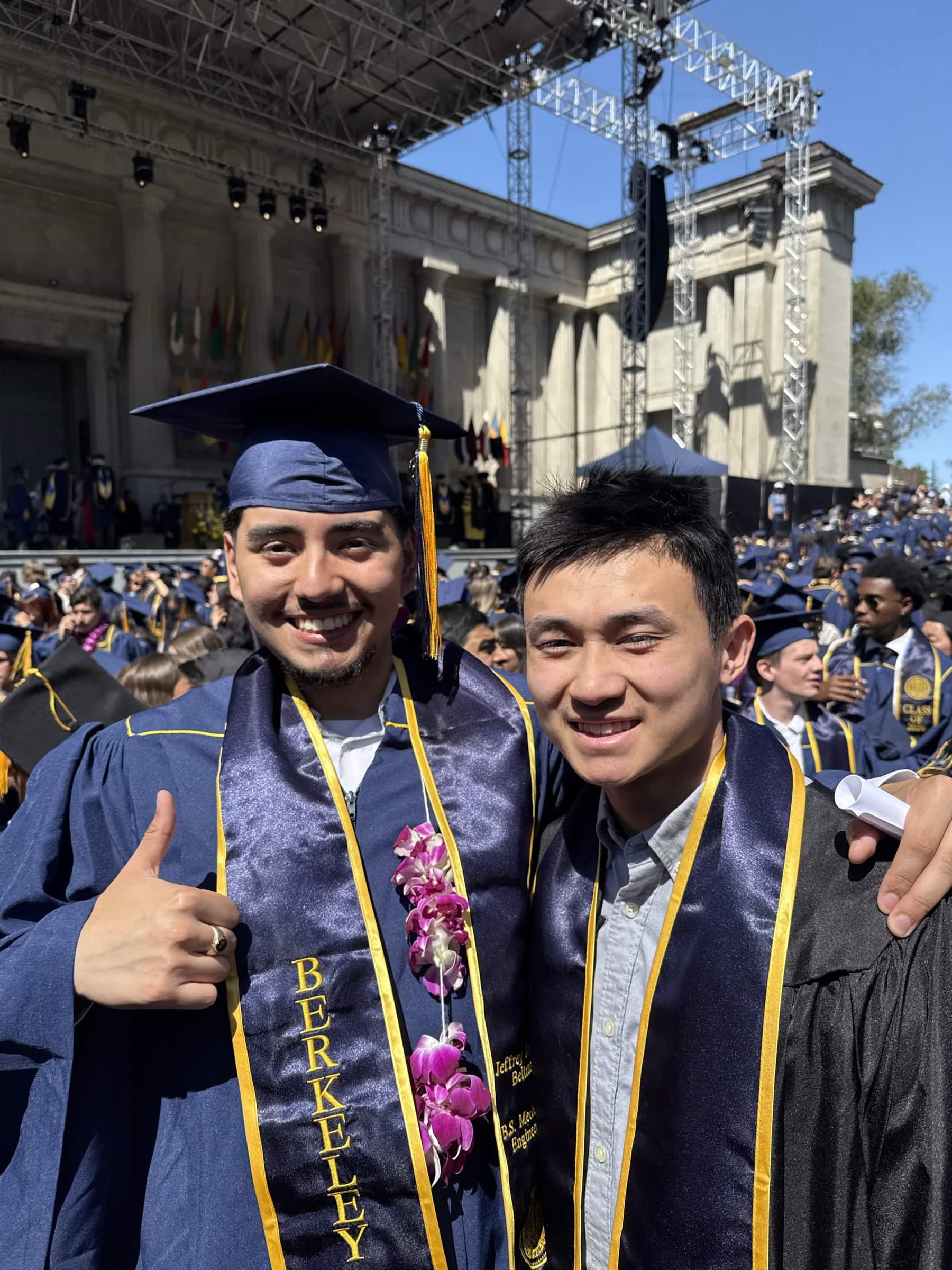 Two friends together at a UC Berkeley graduation